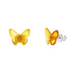 Butterfly honey silver amber earrings