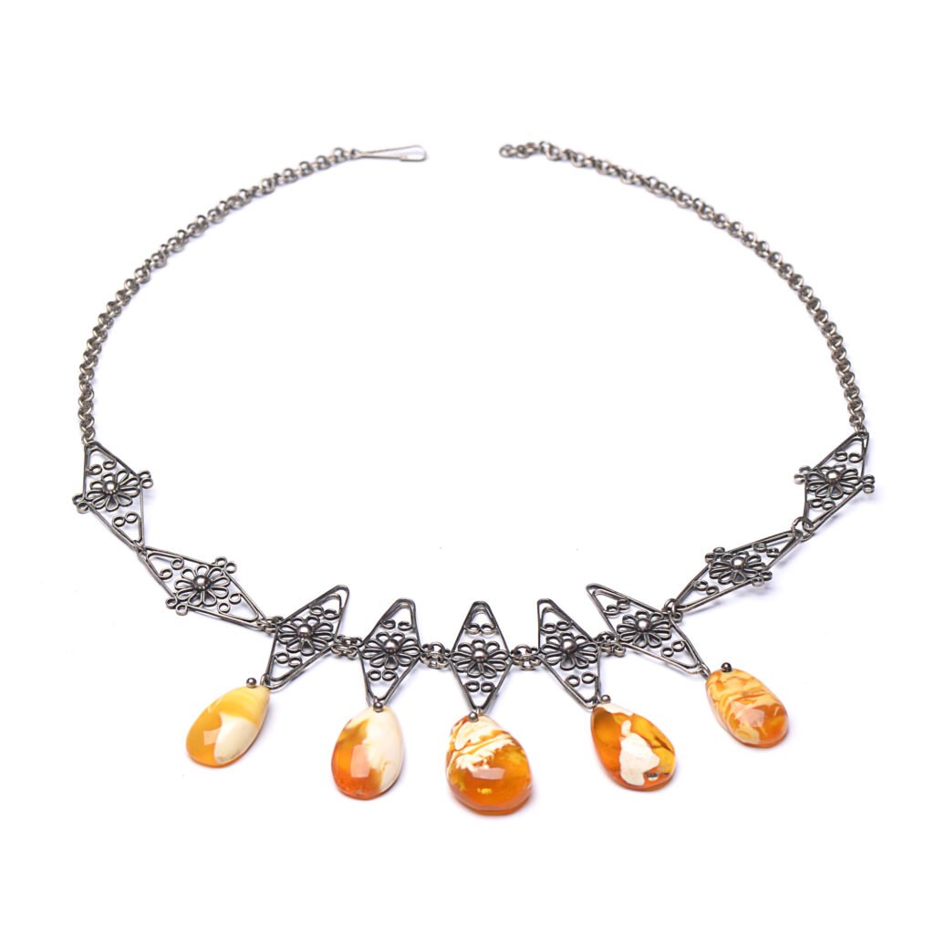 Vintage Baltic Amber Necklace with Stylish Ornament - Genuine Amber