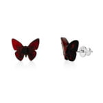 Silver Cherry Butterfly Amber Earrings