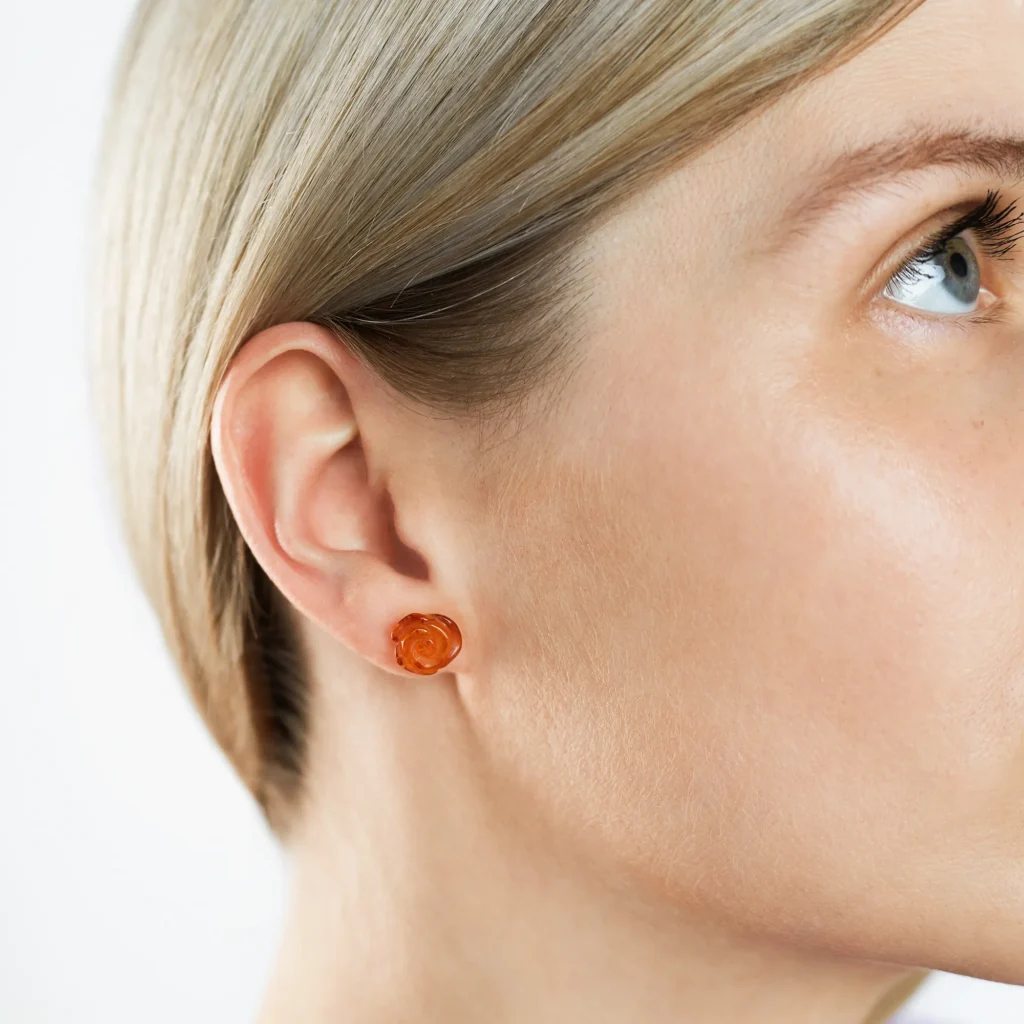 Gold-plated Rose Amber Earrings