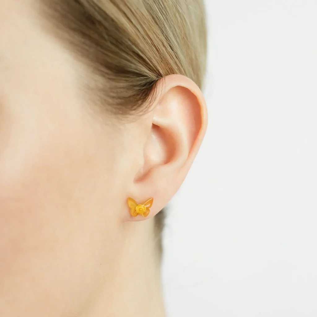 Butterfly honey silver amber earrings