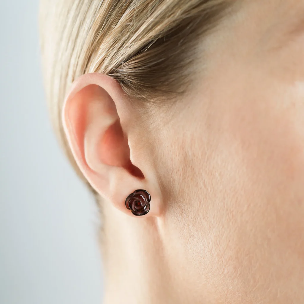 Rose Cherry silver amber earrings