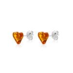 Amber Heart Silver Earrings