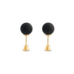 Gold-plated Black Sphere Amber Earrings