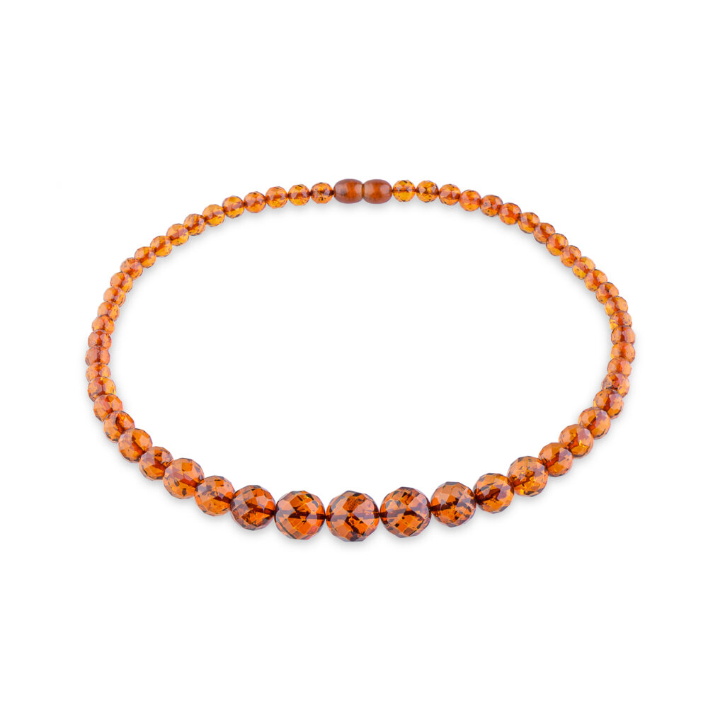 Cognac color amber necklace with faceted beads