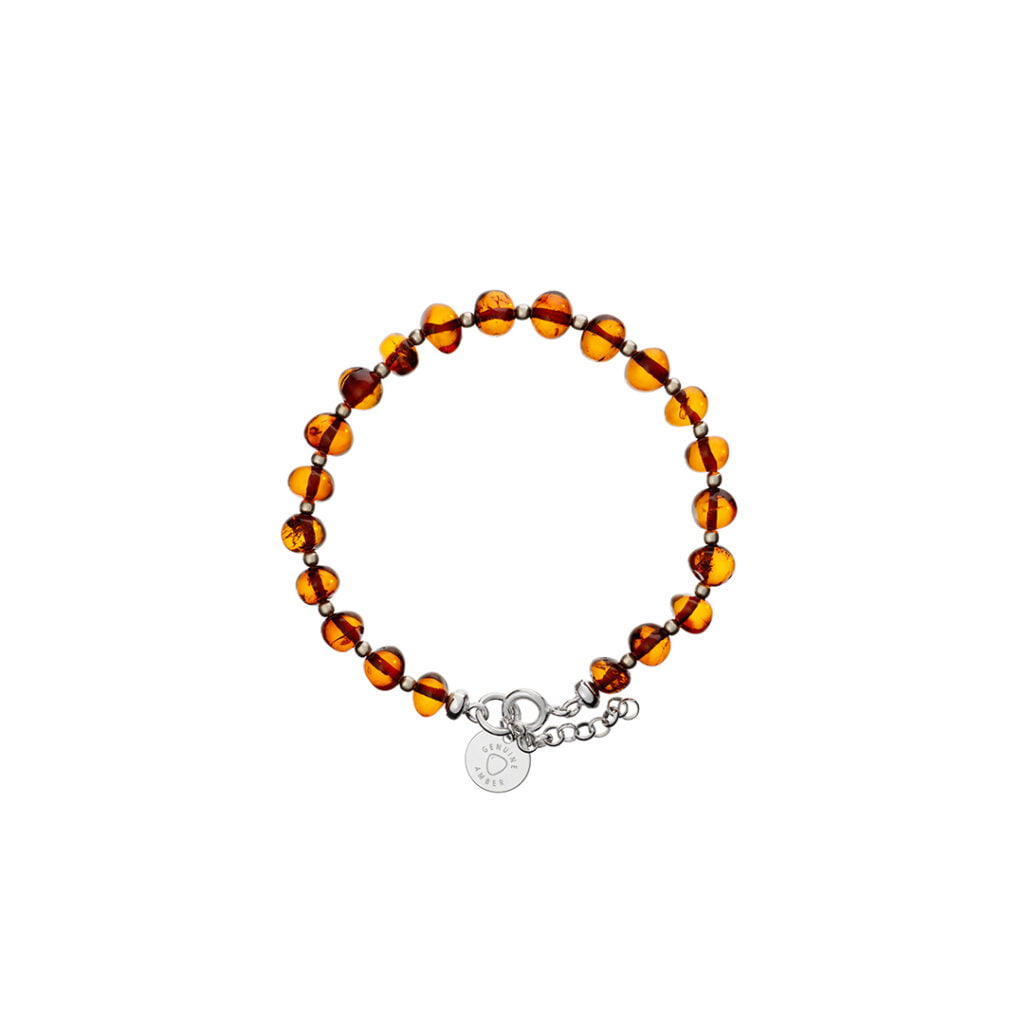 Amber Bracelet Cognac Baroque shape beads with sterling silver