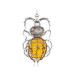 Amber collectible - pendant with silver and gold - beetle