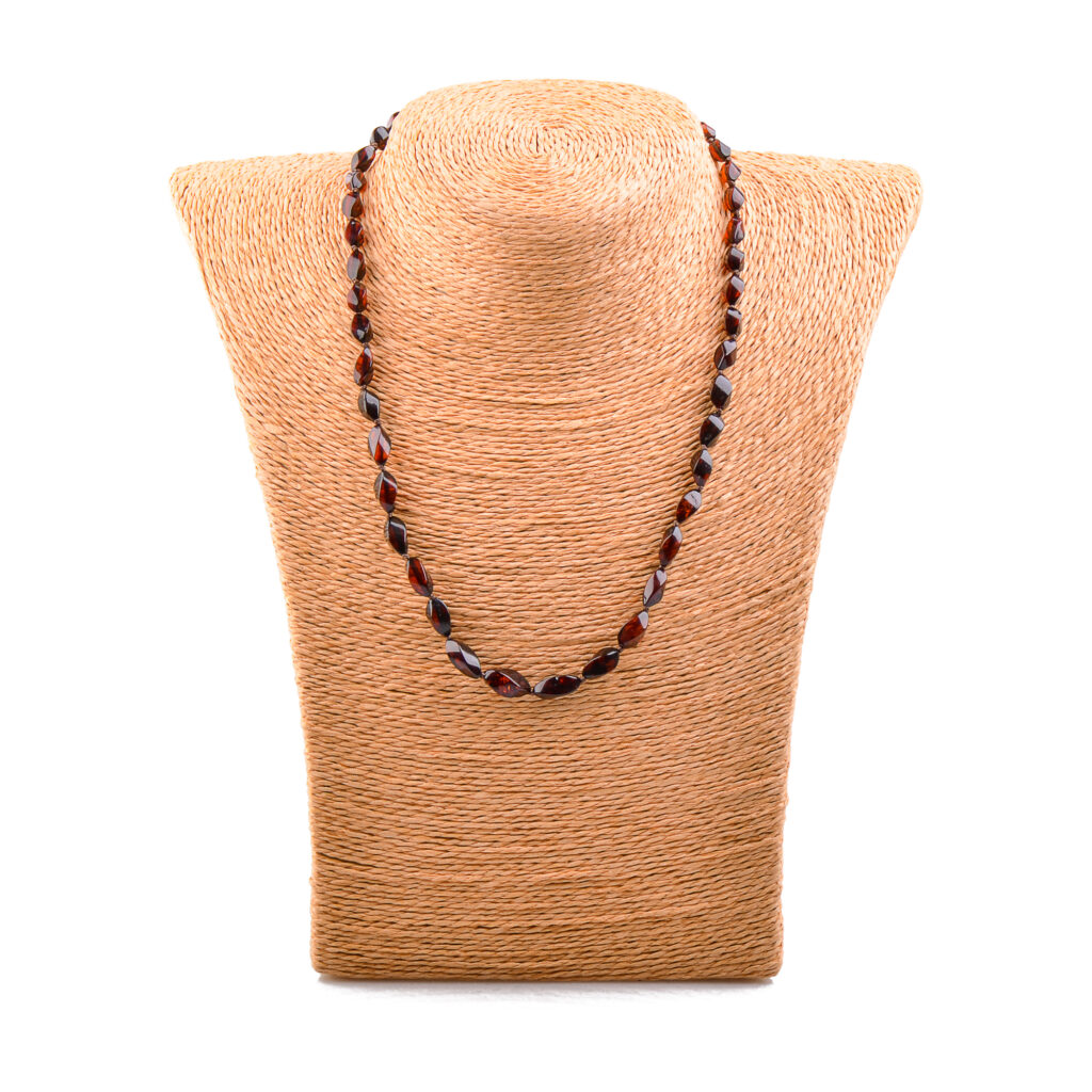 Cherry color amber necklace with curve shape beads