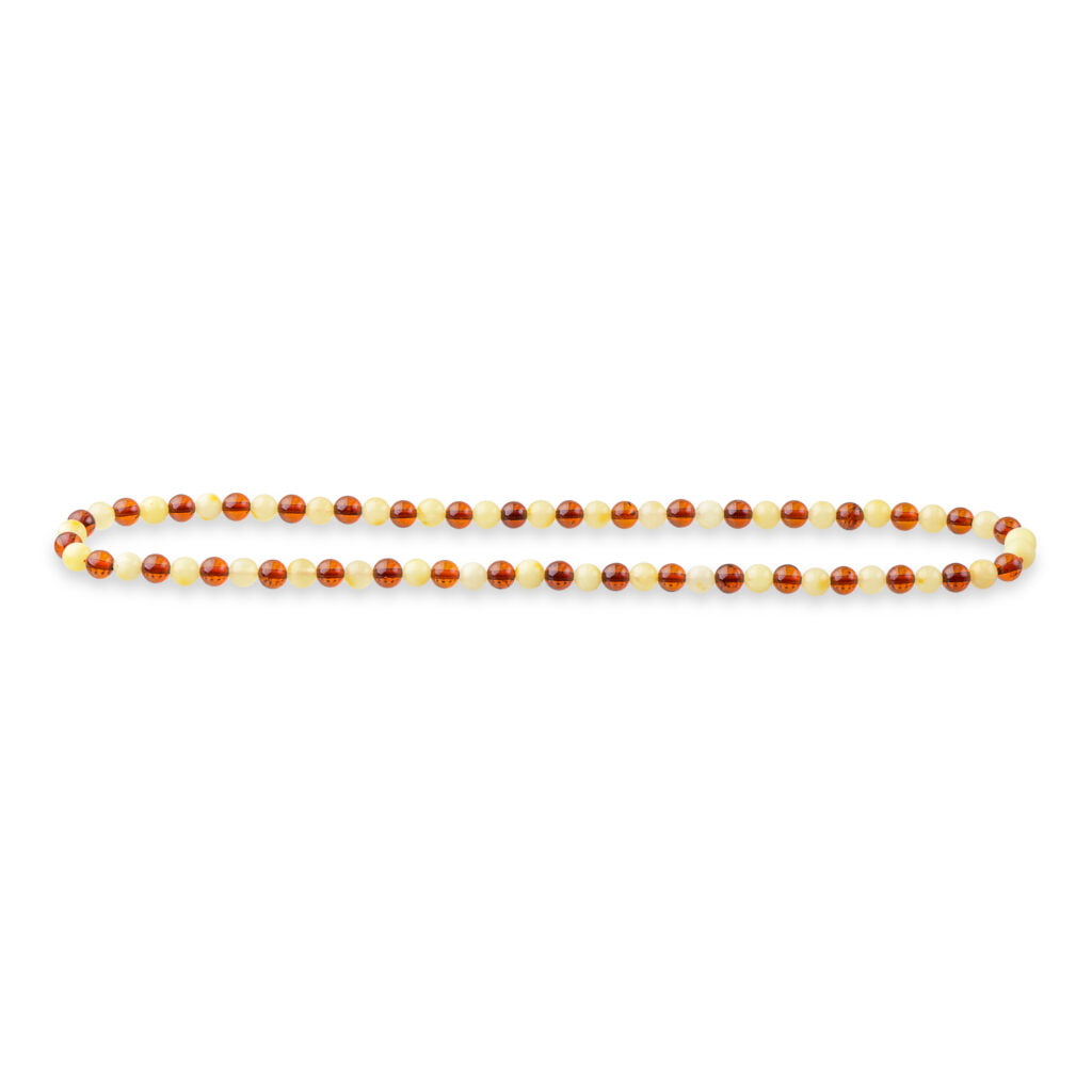 shiny dual-color color sphere Baltic amber beads necklace