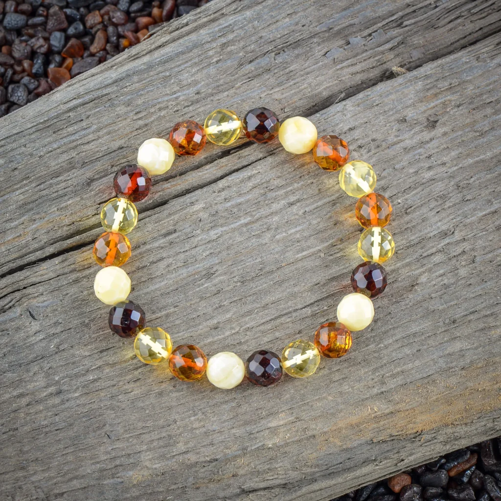 Multicolor amber bracelet with faceted sphere beads